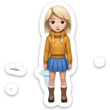 fai l'immagine di una ragazza su un lago ghiacciato che si sta incrinando sotto i suoi piedi, lei guarda giù sussultando terrorizzata falle la gonna sticker