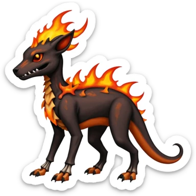 Skeletal Fiery Flaming Volcanic Draconic Cubone-Salandit-Houndoom-Houndour-Marowak-Poochyena-Litten-Fakémon-hybrid-creature (full body), 4 legs sticker