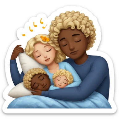 blonde girl and dark skin boy with curly hair sleeping and cuddling sticker