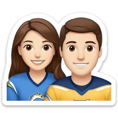 smiling at chargers game brunette hair but white skin. They are girlfriend and boyfriend. Not sibling.  sticker