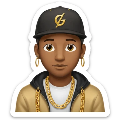 black guy with golden chains earloops and a snapback cap sticker