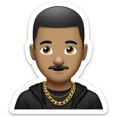 Withe boy with black buzz cut and big black mustache and gold chain in rapper t shirt  sticker