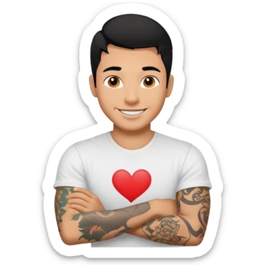 A man in tattoos handsome with flirty smile till legs black hair sticker