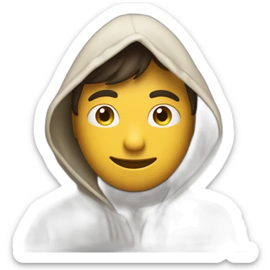 Guy with a hood covering his eyes, smiling and holding his hands together in a large droopy cloak sticker