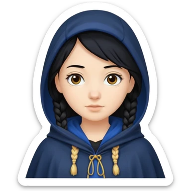 braid black hair, white girl, dark blue cloak sticker