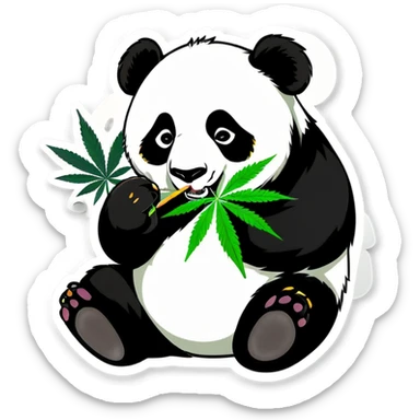 Panda bear eating Marijuana leaf sticker