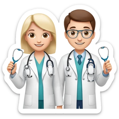 Two cartoon doctor characters with medical equipment sticker