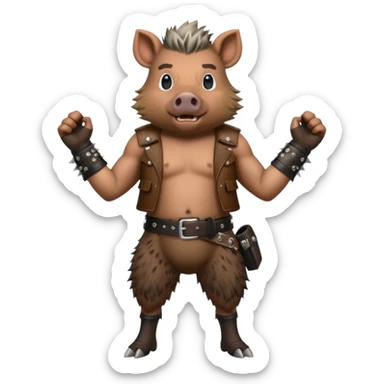 wild boar, punk hair, full body, standing, belt sticker