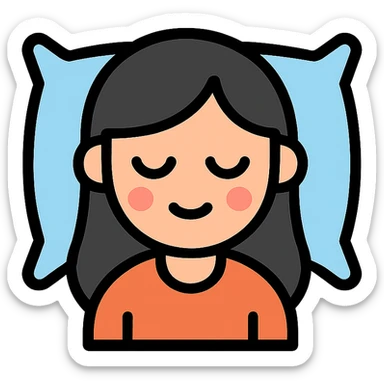 A girl with dark hair sleeping on a baby blue pillow sticker