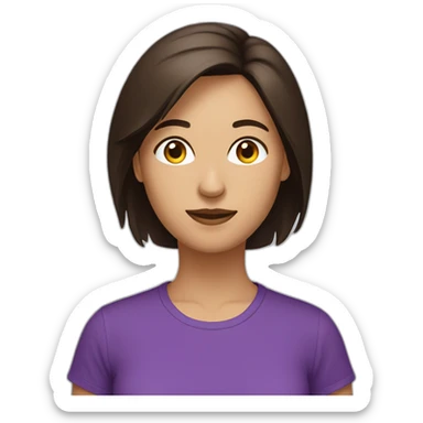 women,dark brown hair,using purple tshirt whith letters "4tech sticker