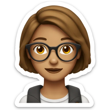 A 22 years old girl, with brown short bob hiar, and a cat  bolonde eyeglass frame  sticker