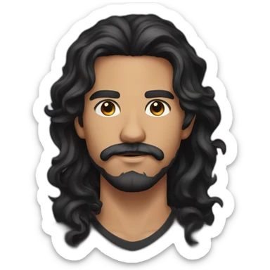 young latino man with long wavy black hair and black light beard and mustache  sticker