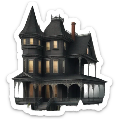 Side view Victorian style . Haunted Addams 8 story house. Wraparound porches  sticker