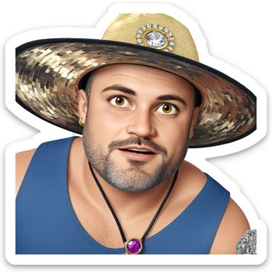 male portrait with jewelry sticker