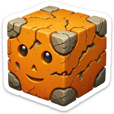 american-orange-intricate-stone-age-rocky-cube-shaped sticker