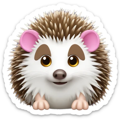 Hedgehog white brown quills one pink ear one brown ear different colored ears  sticker