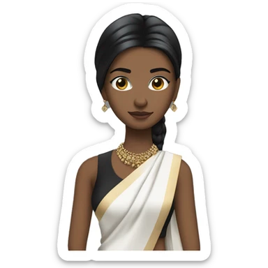 hair straight, American/British white, black hair, white face colour, slender face, wearing a trendy saree and accessories, full body, sharp jawline, edgy sticker