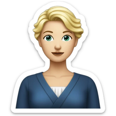 une femme blonde aux yeux bleus avec une robe d'avocate sticker