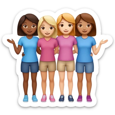 Four female best friends standing together, smiling sticker