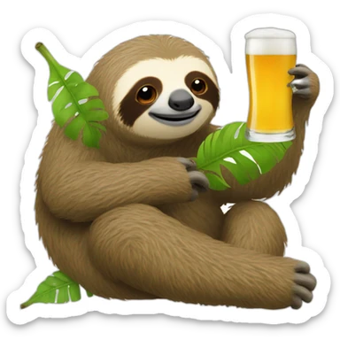 sloth drinking beer sitting on caterpillar sticker