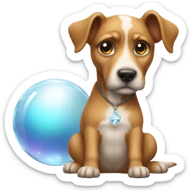 A dog with a crystal ball in lap sticker