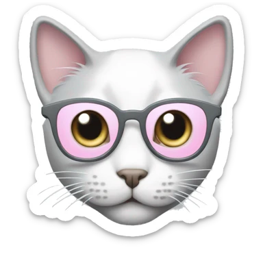 grey and white cat with light pink glasses sticker