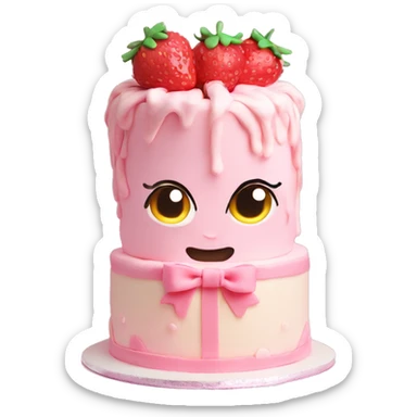 Light Pink strawberries and cream birthday cake with in bow sticker