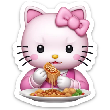 hello kitty eating Chinese sticker