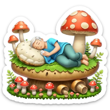 bard character asleep on mushroom bed snoring glow spores sticker