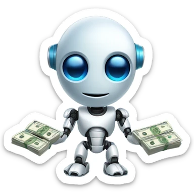 cute blue eyed robot holding money sticker