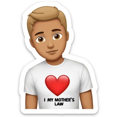 Guy wearing t shirt saying I love my mothers law sticker