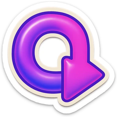 Create a retro sticker style arrow that curves 90 degrees from tail to point, matching the reference style and color. sticker