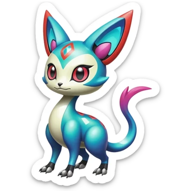 Shiny Colorful Futuristic Oriental Painted Asian Vernid-Trico-Meloetta-Latias-Koraidon-Peppercat-Protogen-Pokémon-Digimon-Fakémon-fusion-hybrid-creature sticker