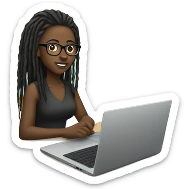 Black girl with dreadlocks wearing glasses with laptop  sticker