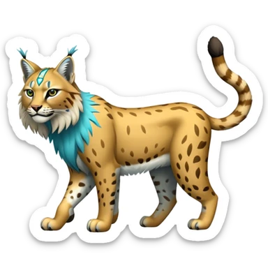 Yellow and cyan Electric-type Bobcat-Lynx-Lion-Fakémon full body sticker
