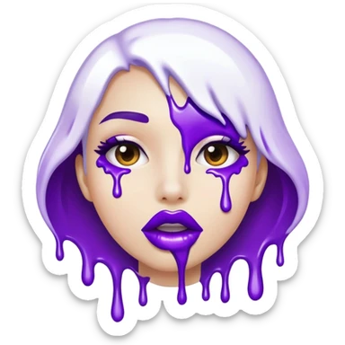 Footing purple glossy lips with white paint dripping off sticker