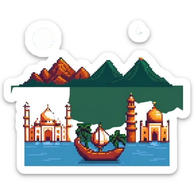 illustration representing Pakistan with iconic landmarks or symbols in pixel art style sticker