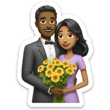 husband giving flowers to his wife sticker