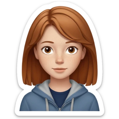emoji of a woman named Freya McOmish, friendly expression, light brown hair, subtle freckles, modern casual style sticker