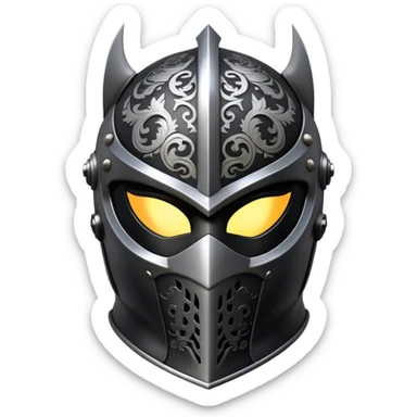A masked man knight with intricate black engravings on his steel helmet, eyes glowing with fury sticker
