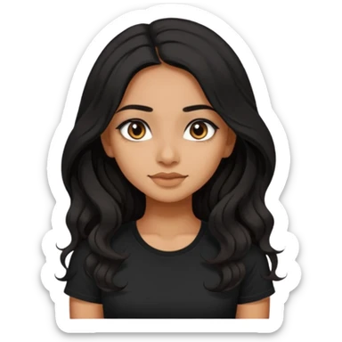 a pretty tan indian bratz girl. eyeliner on, wearing a black tshirt. wavy long BLACK coloured hair sticker