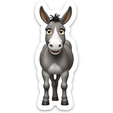 Full body miniature donkey with a happy face smiling with its head turned no white stripe softer eyes  sticker