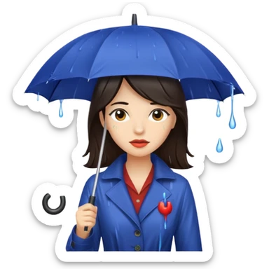 she getting wet (umbrella, dripping dark hair) sticker