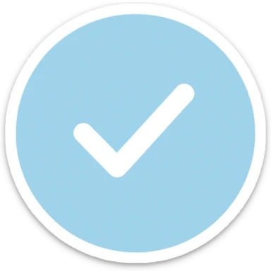 minimalist style Instagram verified badge, light blue circle with white check mark, no text, transparent background sticker