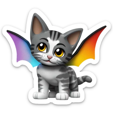 Lego Batman riding a Grey and black tabby kitten with white legs, and wings of fire  sticker