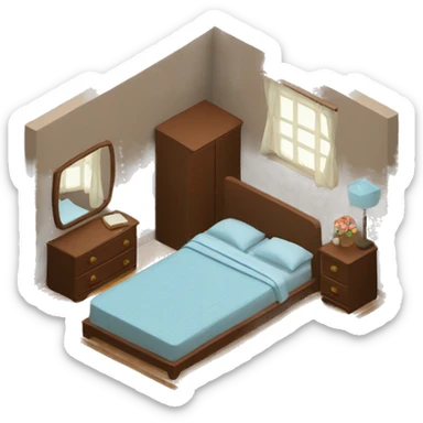 3d-isometric-brown-bedroom sticker