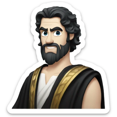 Greek god Hades, pale skin and jet black hair. With a Greek black robe  sticker