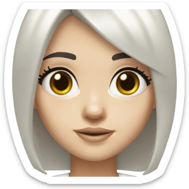 A girl with brown eyes, white skin, black hair, bob haircut, in a white top. Portrait from face to chest. Similar to Kendall Jenner only Baby face sticker