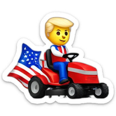 Donald Trump riding red white and blue lawnmower sticker