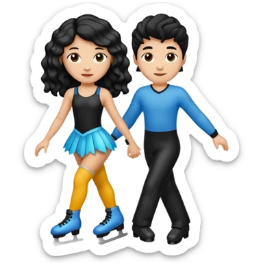 una patinadora con pelo negro largo y ondulado en las puntas con un mallot de color patinando en pareja sticker